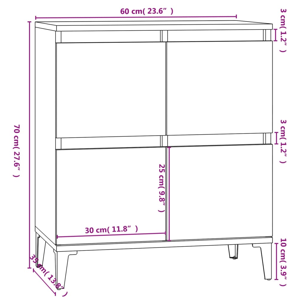 vidaXL betonszürke szerelt fa tálalószekrény 60 x 35 x 70 cm