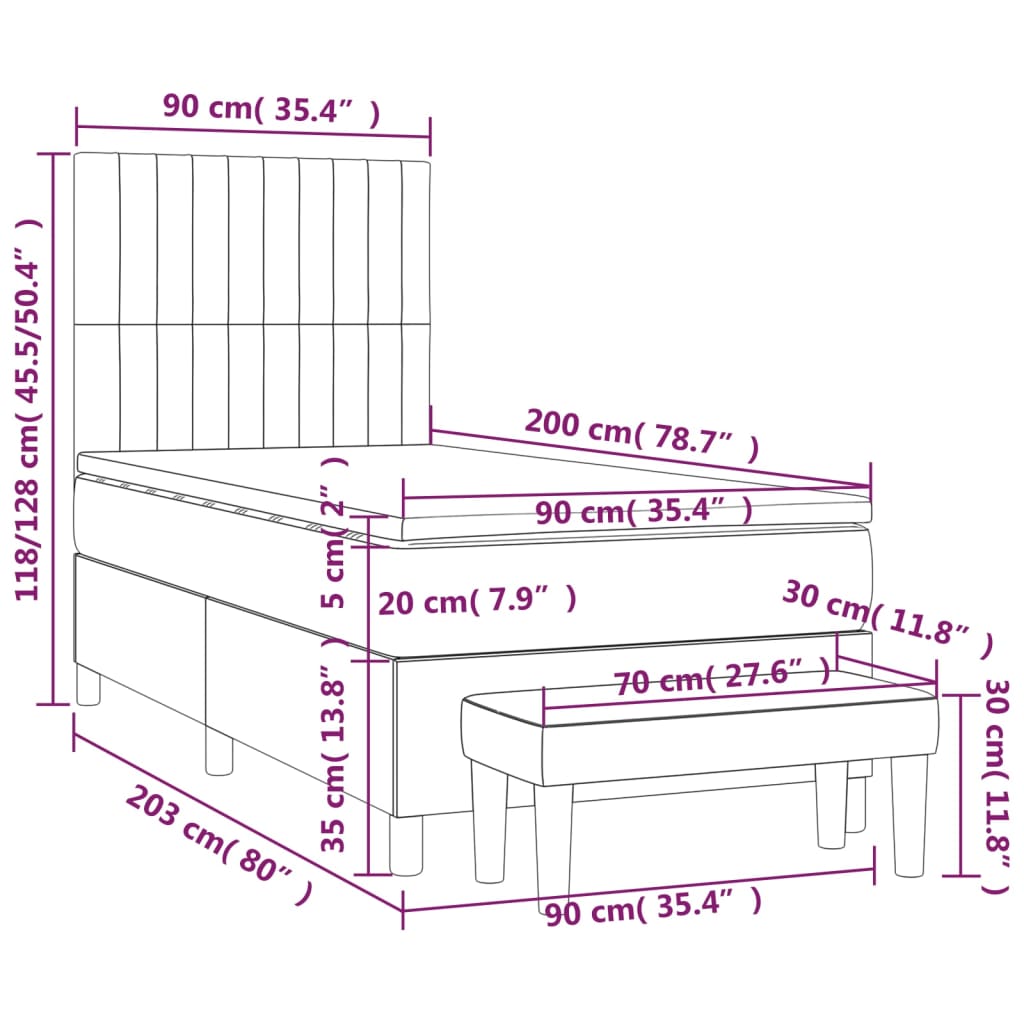 vidaXL sötétszürke szövet rugós ágy matraccal 90 x 200 cm