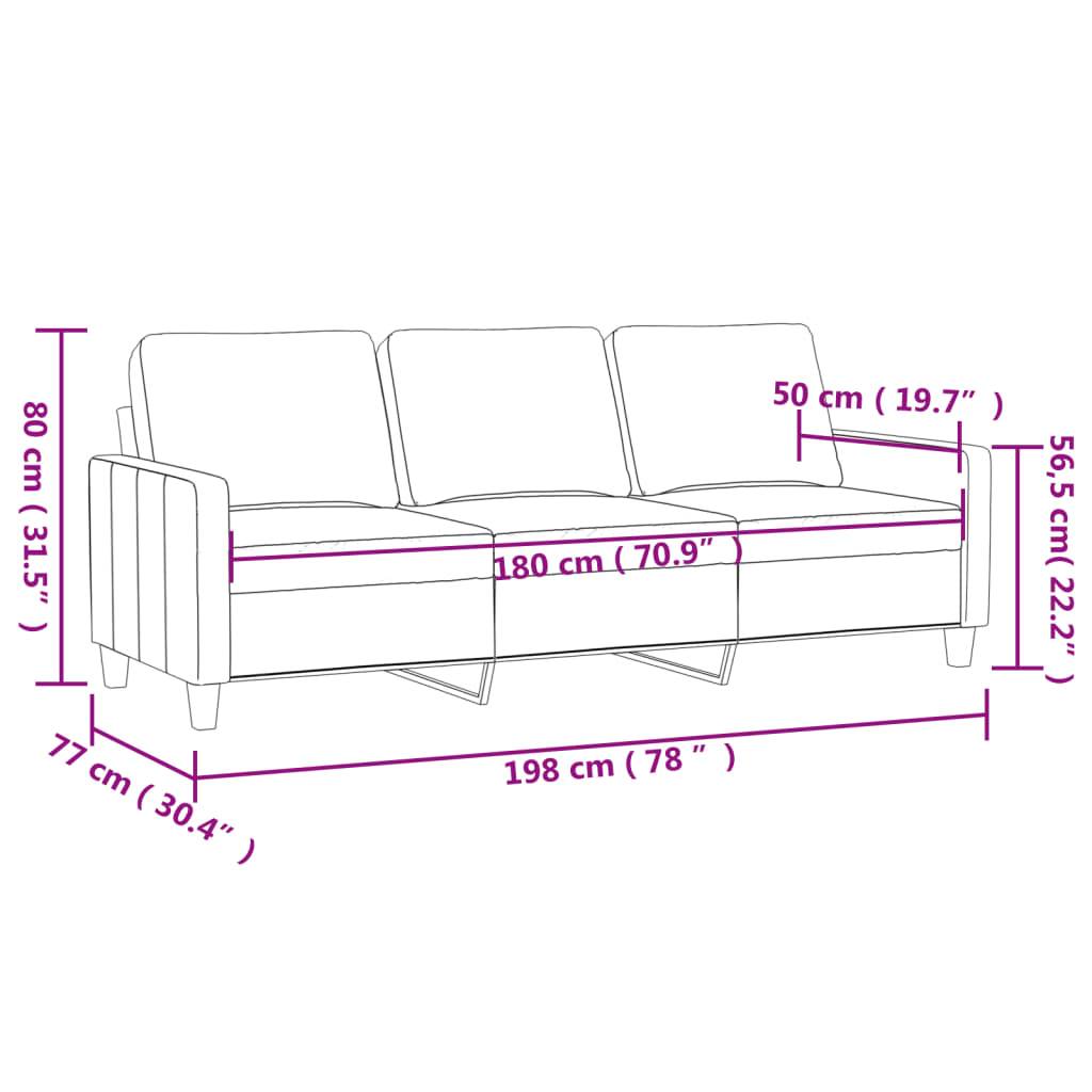 vidaXL 3 személyes világosszürke bársony kanapé 180 cm