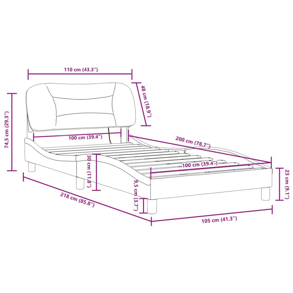 vidaXL fekete szövet ágykeret LED-világítással 100 x 200 cm