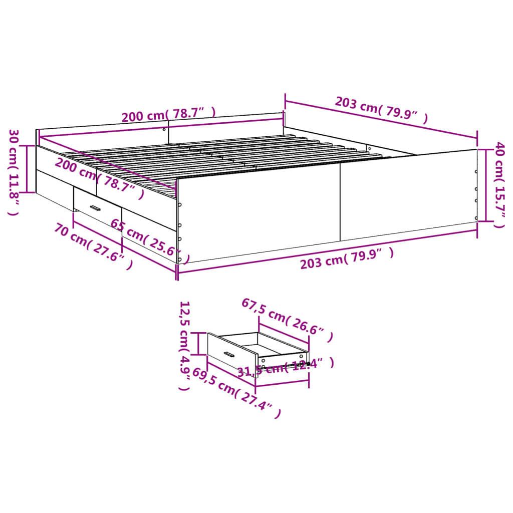 vidaXL sonoma tölgyszínű szerelt fa ágykeret 200 x 200 cm