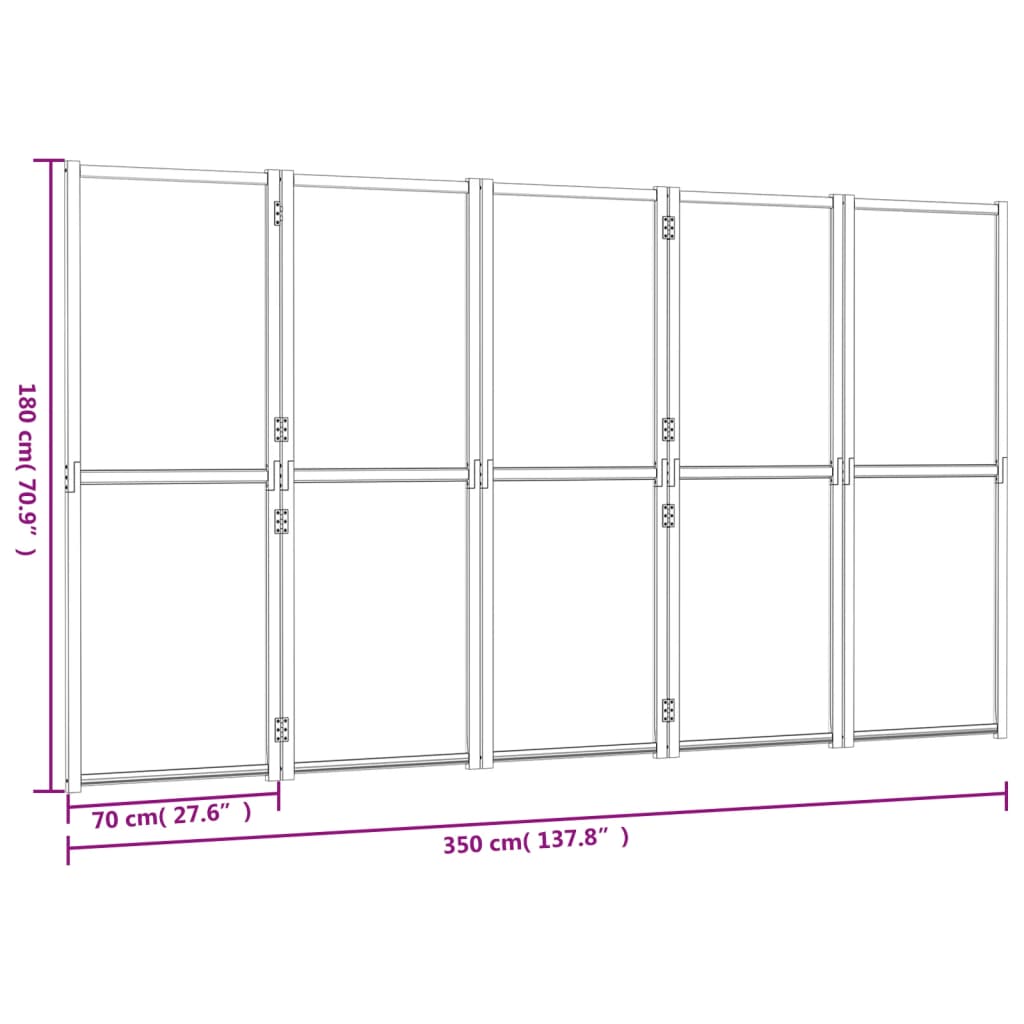 vidaXL fekete 5 paneles térelválasztó 350x180 cm