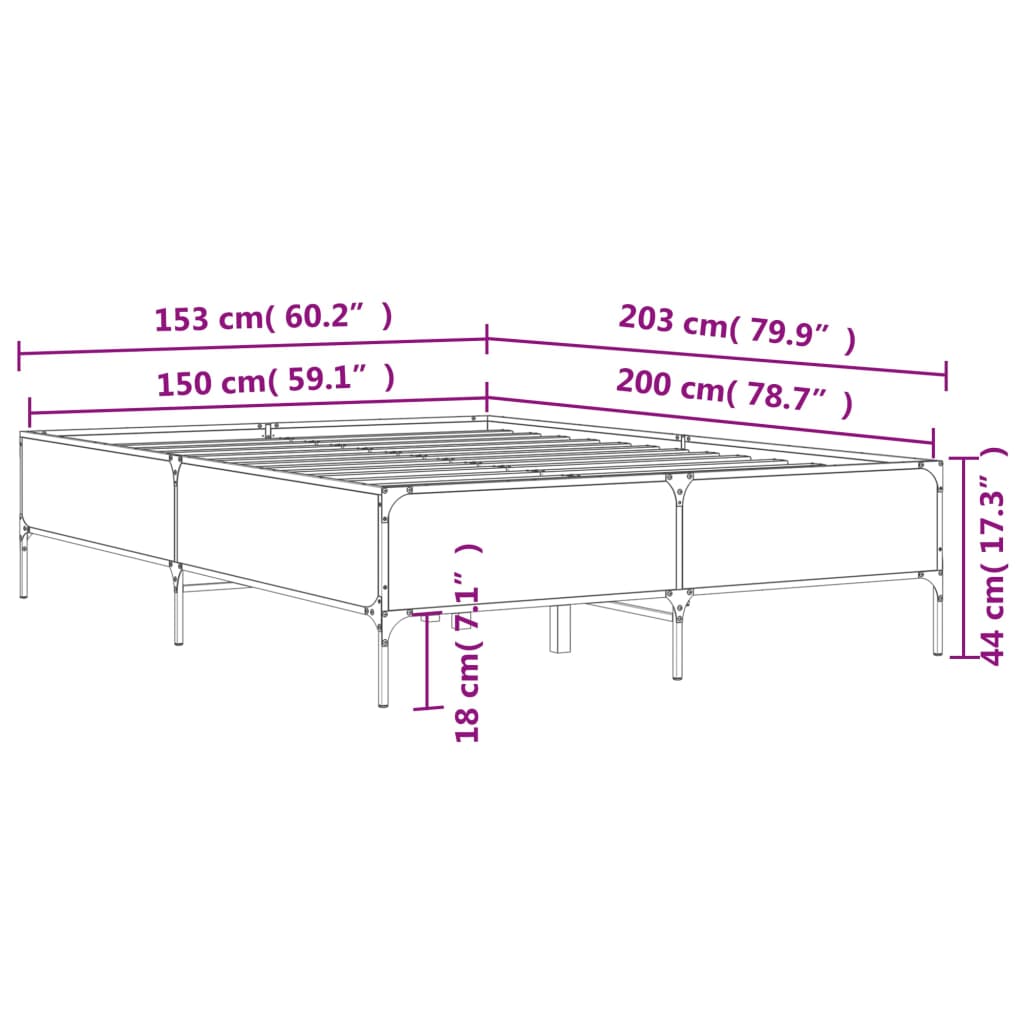 vidaXL barna tölgyszínű szerelt fa és fém ágykeret 150 x 200 cm