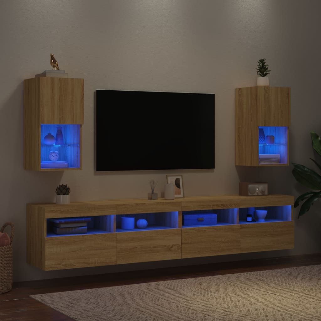 vidaXL 2 db sonoma-tölgy színű TV-szekrény LED-lámpákkal 30,5x30x60 cm