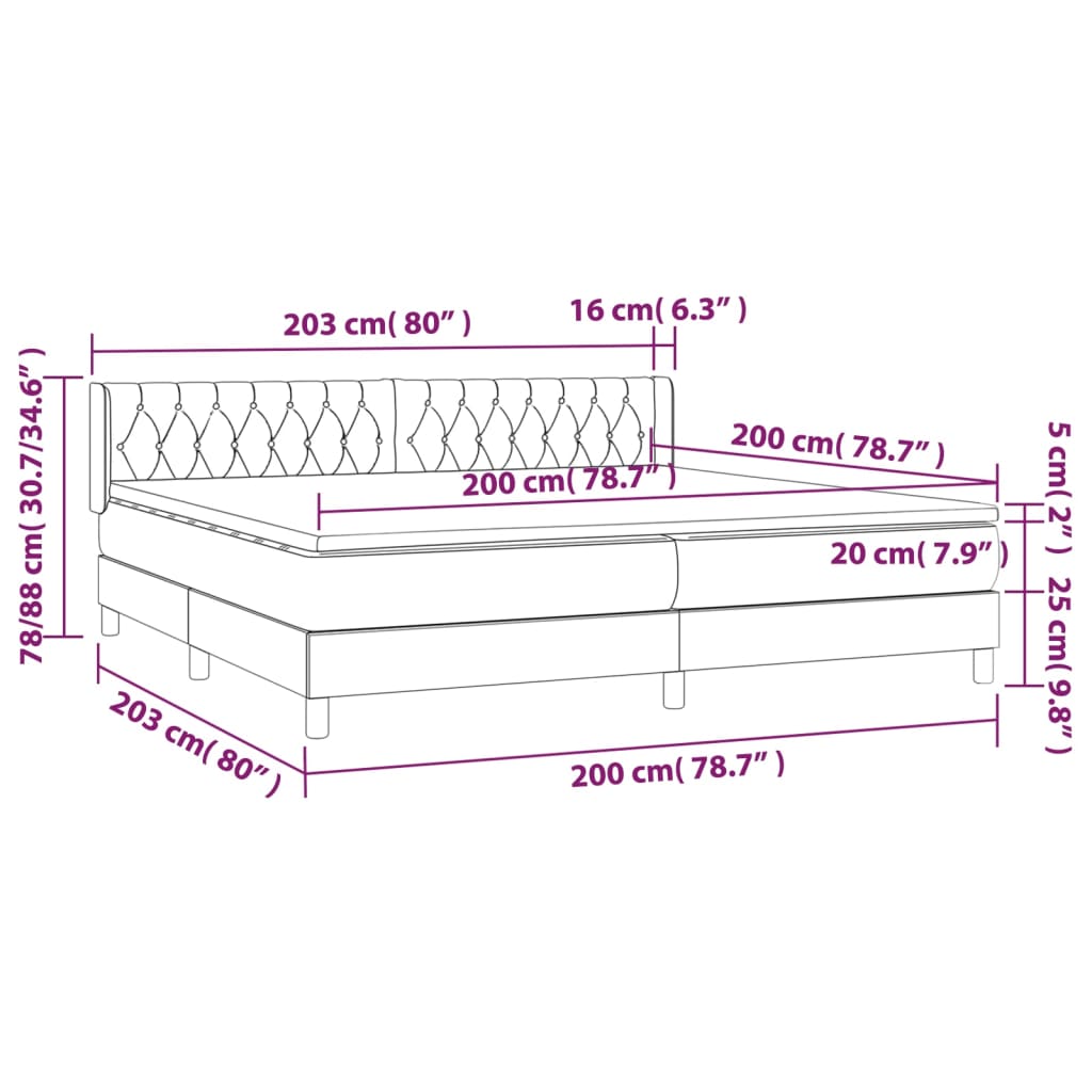 vidaXL sötétszürke bársony rugós ágy matraccal 200x200 cm