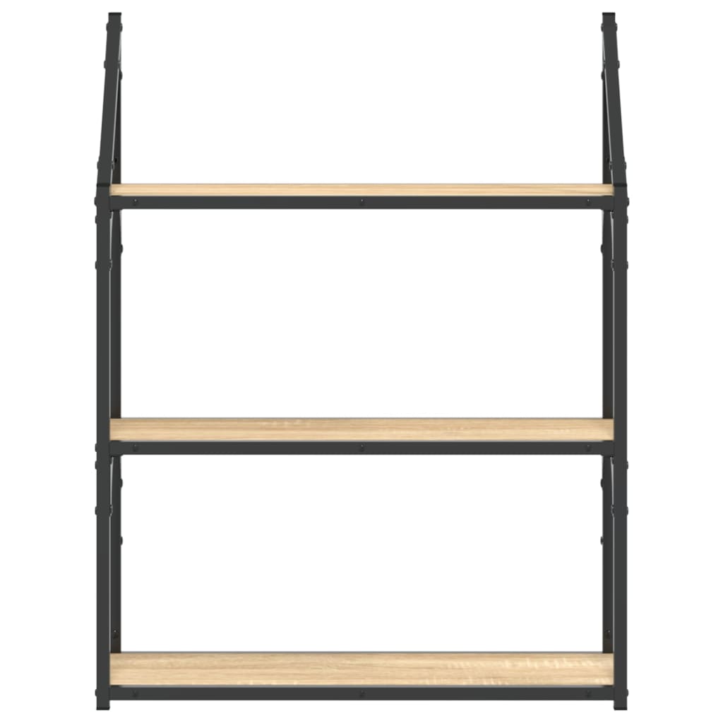 vidaXL 3 szintes sonoma-tölgy színű szerelt fa fali polc 60x21x78,5 cm