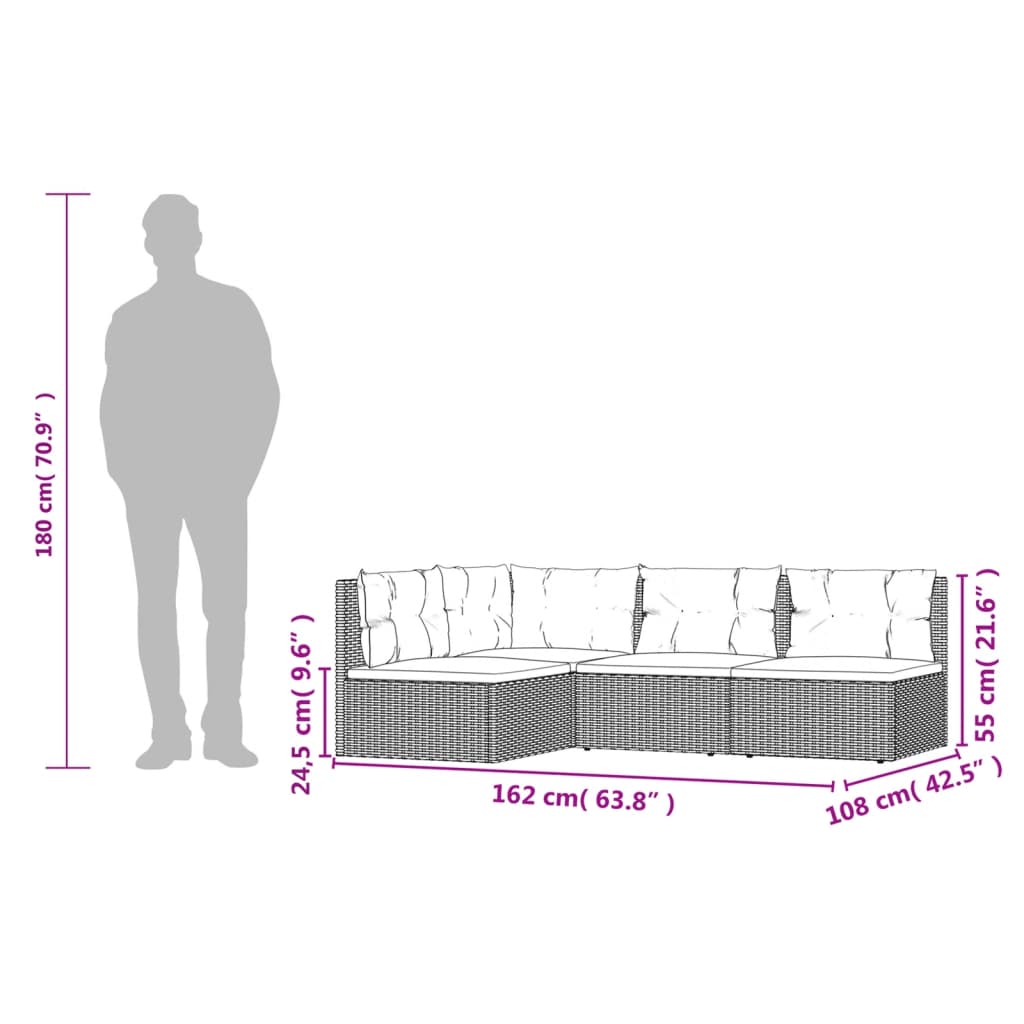 vidaXL 4 részes szürke polyrattan kerti ülőgarnitúra párnákkal