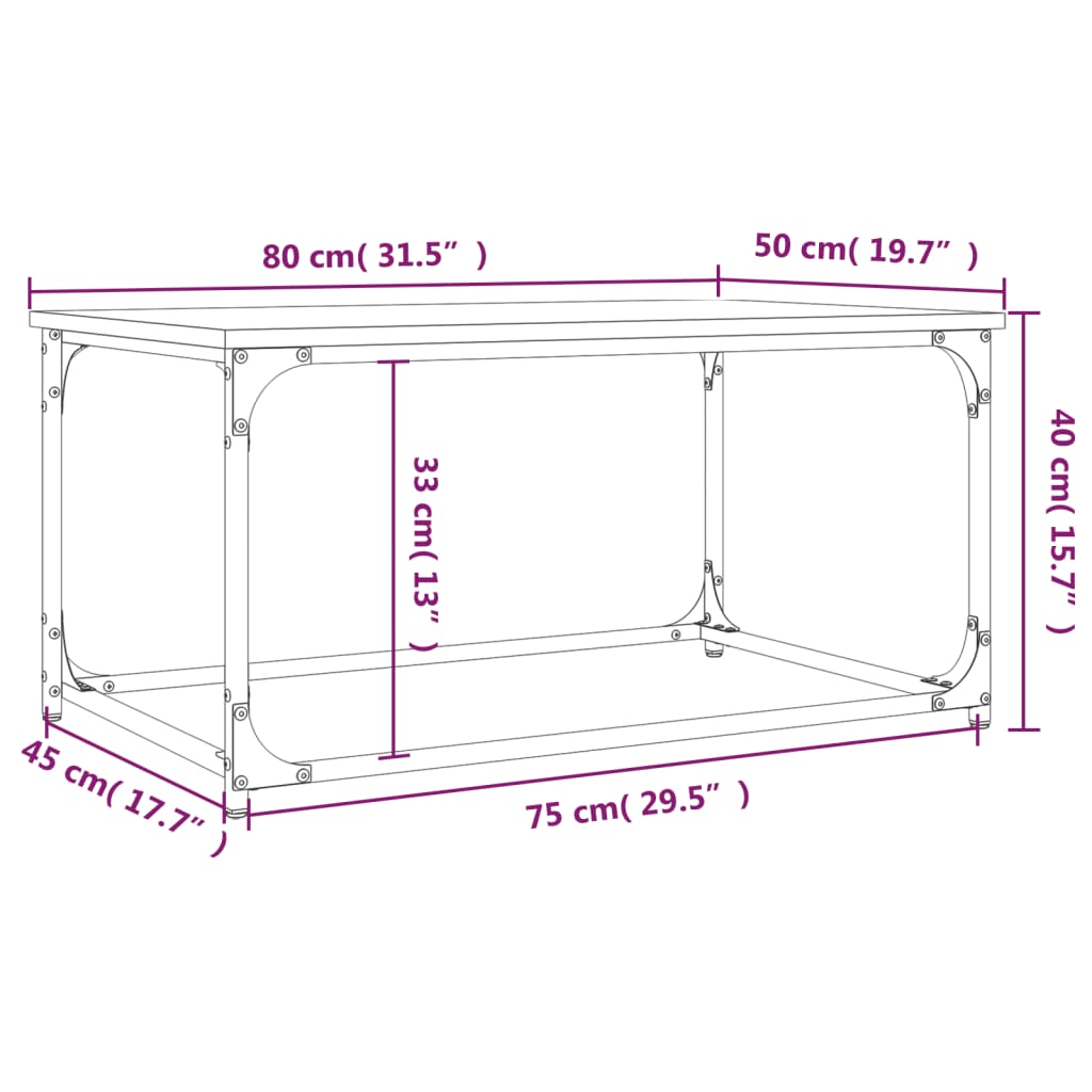 vidaXL fekete szerelt fa és vas dohányzóasztal 80 x 50 x 40 cm