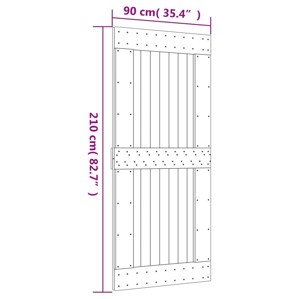 vidaXL tömör fenyőfa tolóajtó fémszerelék szettel 90 x 210 cm