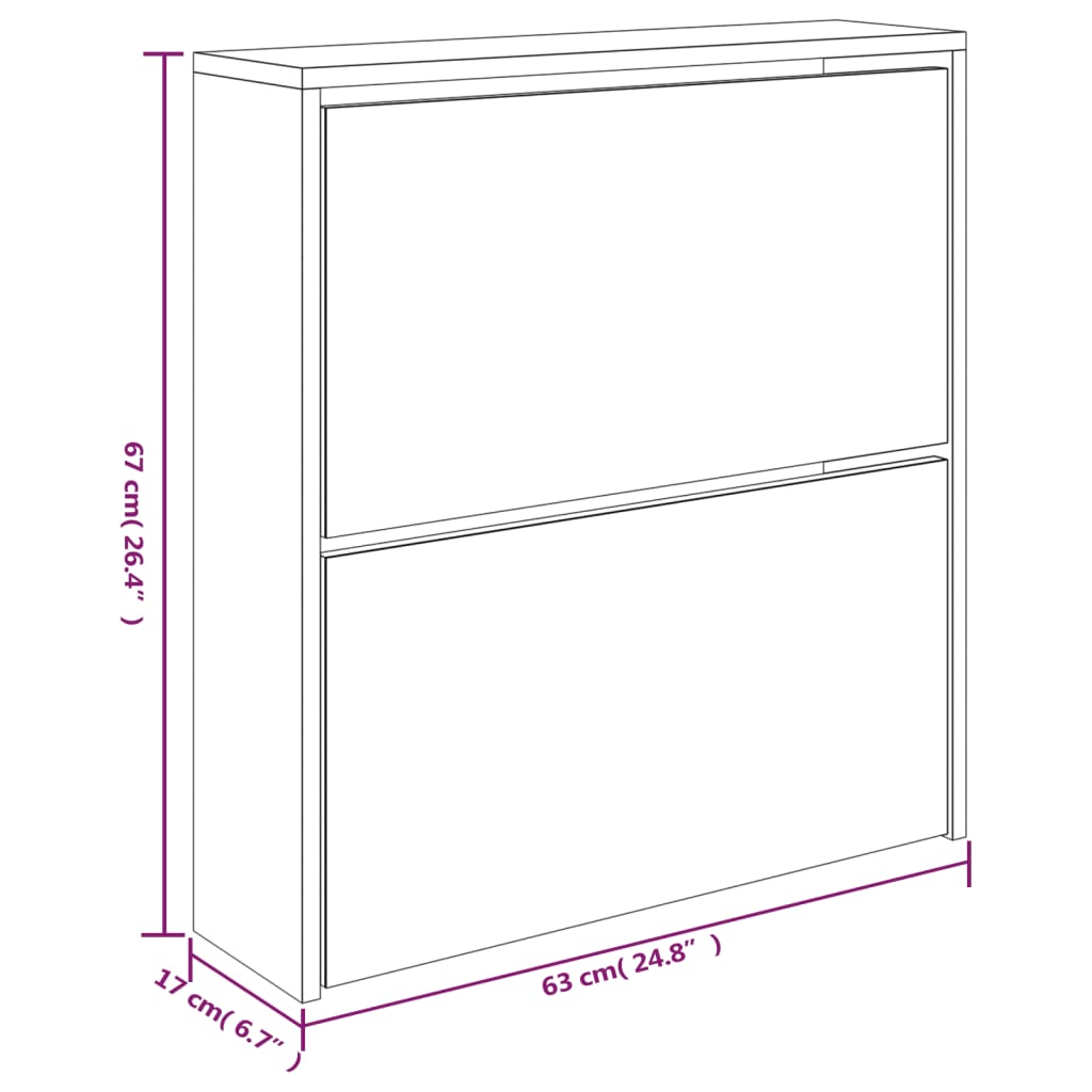 vidaXL barna tölgy 2 szintes cipőszekrény tükörrel 63 x 17 x 67 cm