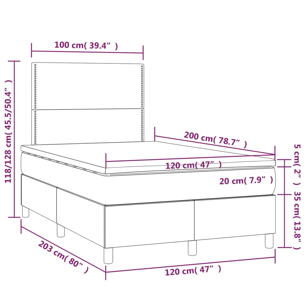 vidaXL sötétszürke szövet rugós és LED-es ágy matraccal 120 x 200 cm