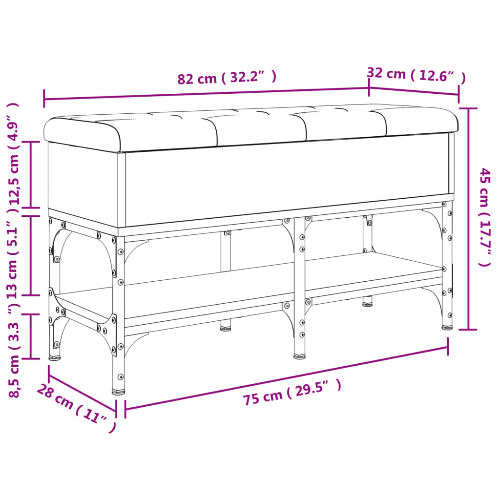 vidaXL füstös tölgy színű szerelt fa cipőtároló pad 82 x 32 x 45 cm