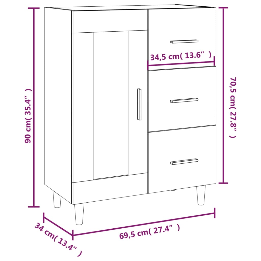 vidaXL magasfényű fehér szerelt fa tálalószekrény 69,5 x 34 x 90 cm