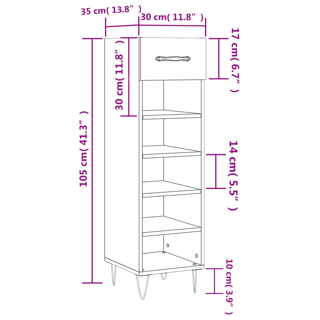 vidaXL fekete szerelt fa cipőszekrény 30 x 35 x 105 cm