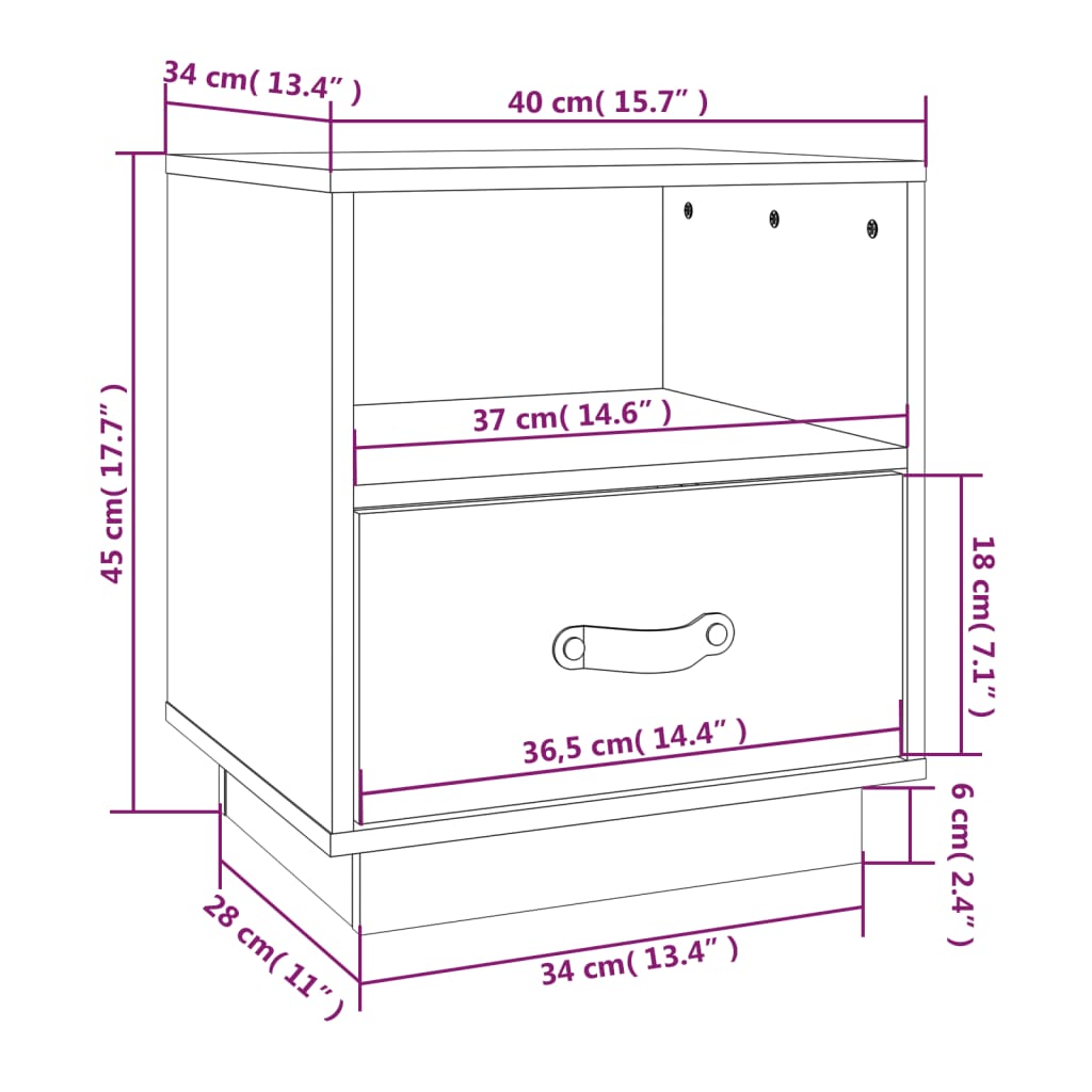 vidaXL 2 db fekete tömör fenyőfa éjjeliszekrény 40 x 34 x 45 cm