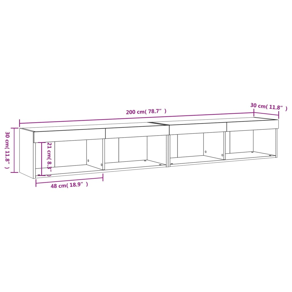 vidaXL 2 db fehér TV-szekrény LED-világítással 100x30x30 cm