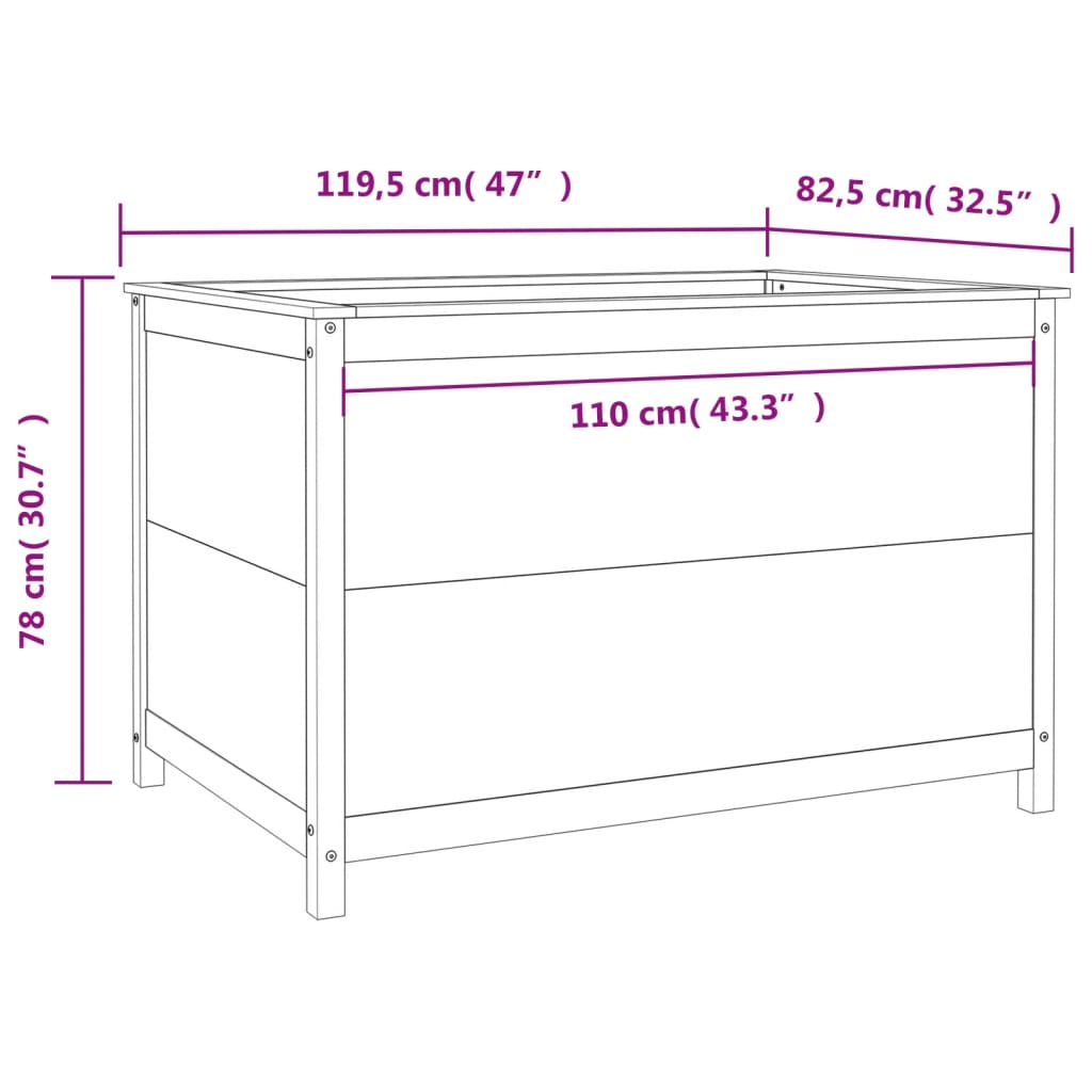 vidaXL tömör fenyőfa kerti magaságyás 119,5 x 82,5 x 78 cm