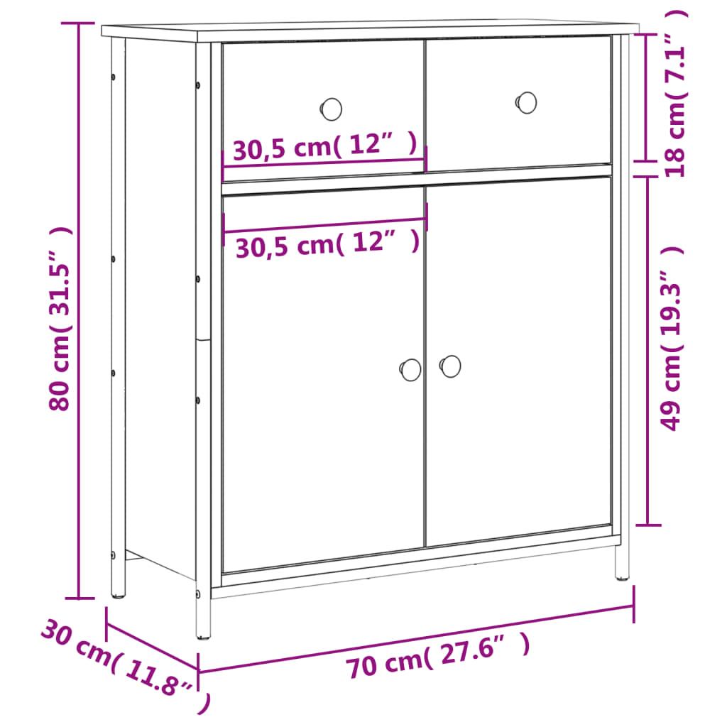 vidaXL füstös tölgy színű szerelt fa tálalószekrény 70 x 30 x 80 cm