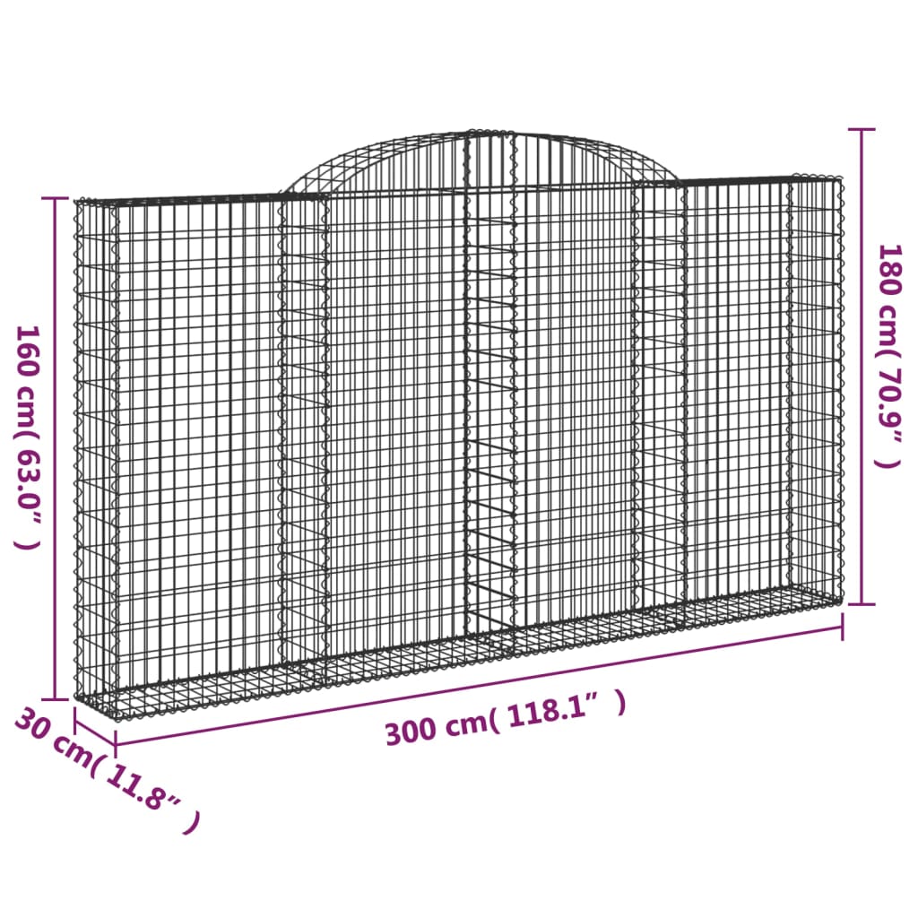 vidaXL 2 db íves horganyzott vas gabion kosár 300x30x160/180 cm