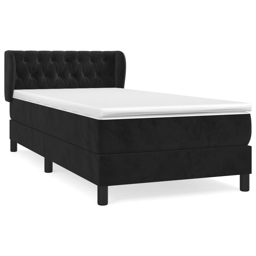 vidaXL fekete bársony rugós ágy matraccal 100 x 200 cm