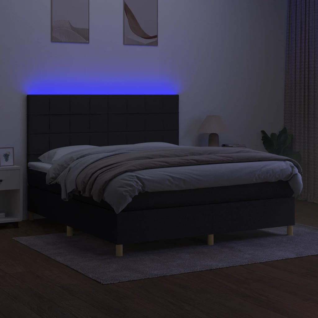 vidaXL fekete szövet rugós és LED-es ágy matraccal 180 x 200 cm