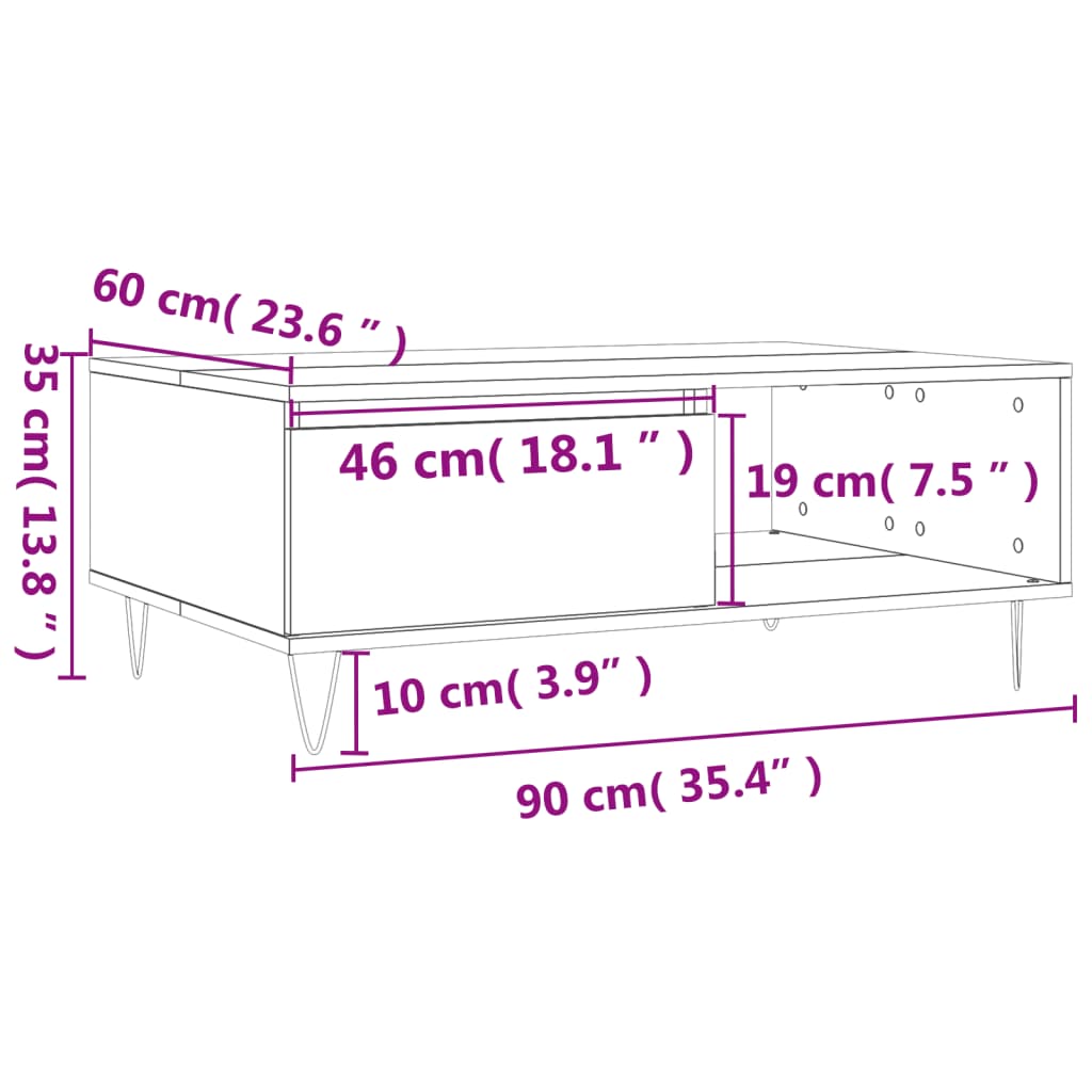 vidaXL betonszürke szerelt fa dohányzóasztal 90 x 60 x 35 cm