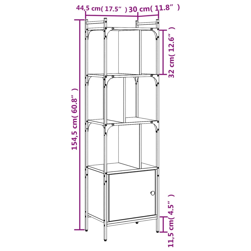 vidaXL szürke sonoma szerelt fa könyvespolc ajtóval 44,5x30x154,5 cm