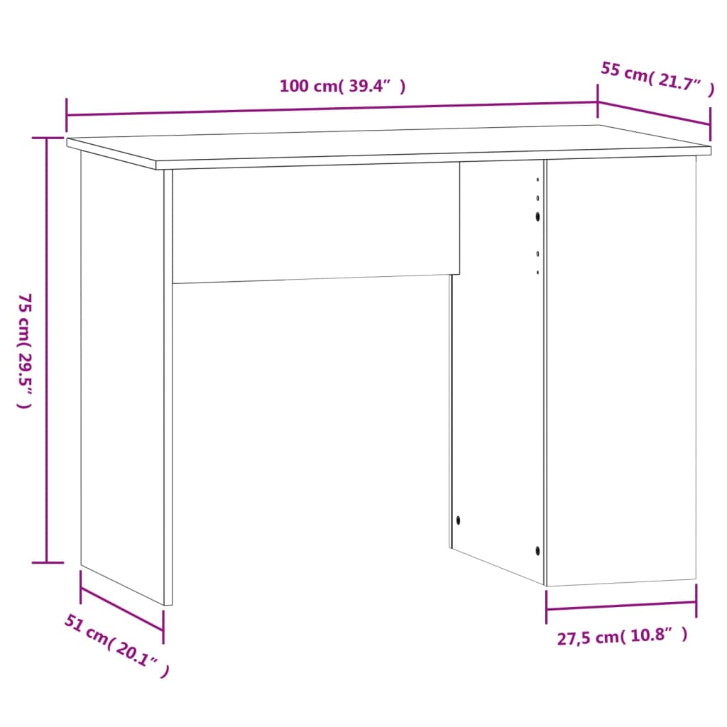 vidaXL fehér szerelt fa íróasztal 100x55x75 cm