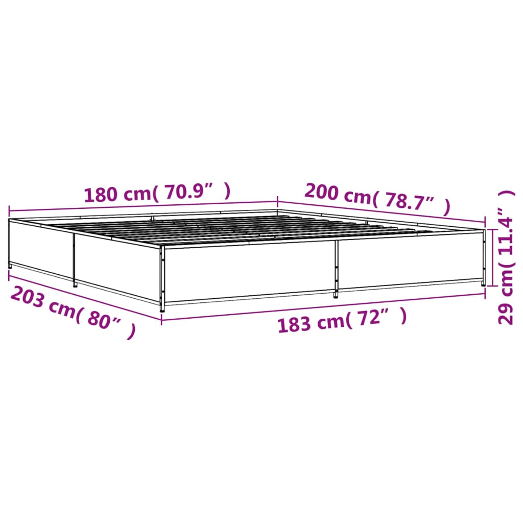 vidaXL sonoma tölgyszínű szerelt fa és fém ágykeret 180 x 200 cm