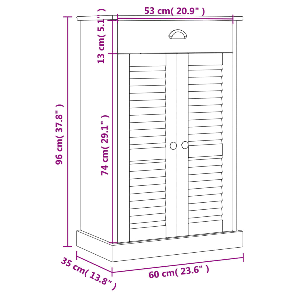 vidaXL VIGO tömör fenyőfa cipőszekrény 60x35x96 cm