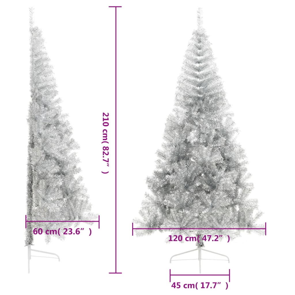 vidaXL ezüstszínű PET fél műkarácsonyfa állvánnyal 210 cm