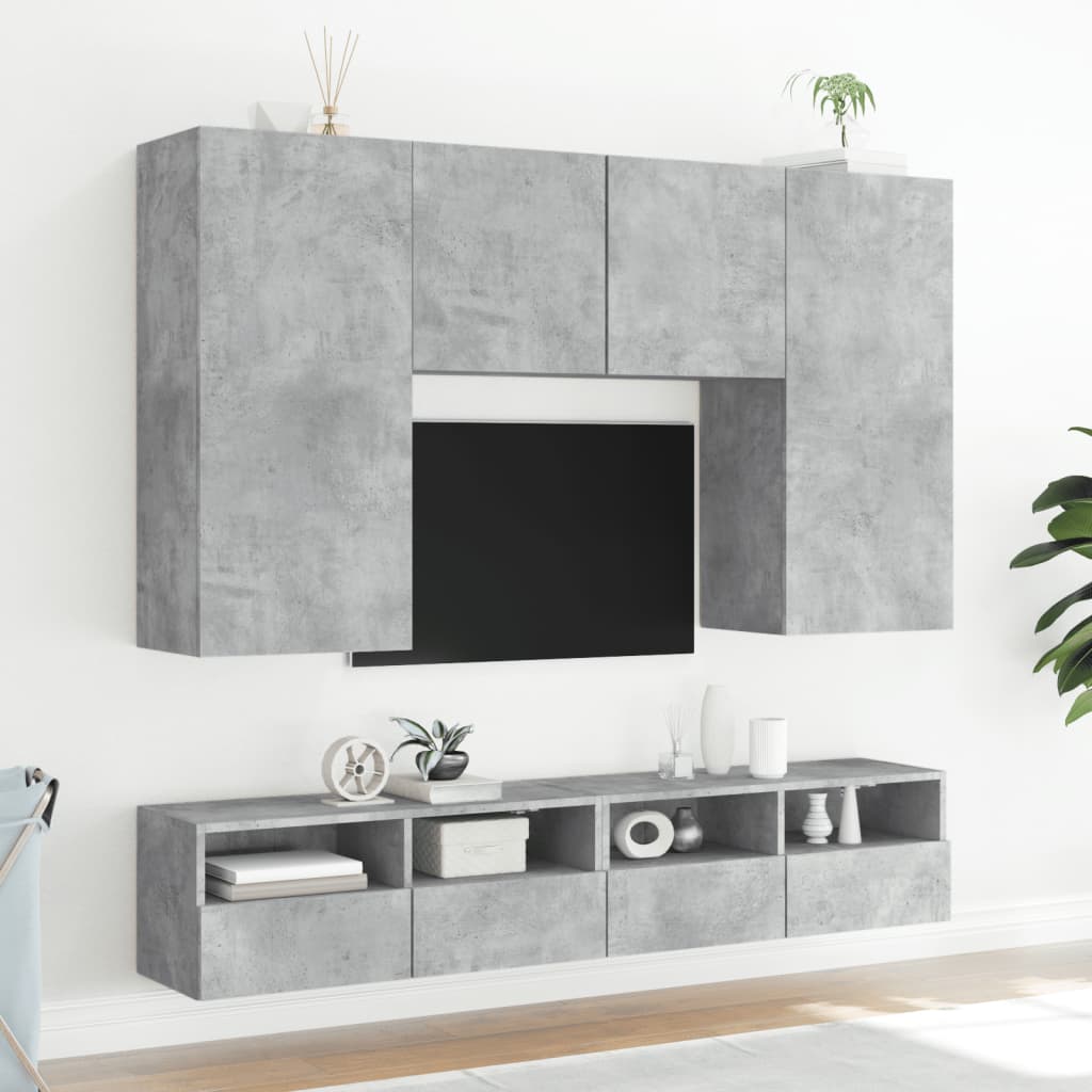 vidaXL 2 db betonszürke szerelt fa fali TV-szekrény 80 x 30 x 30 cm