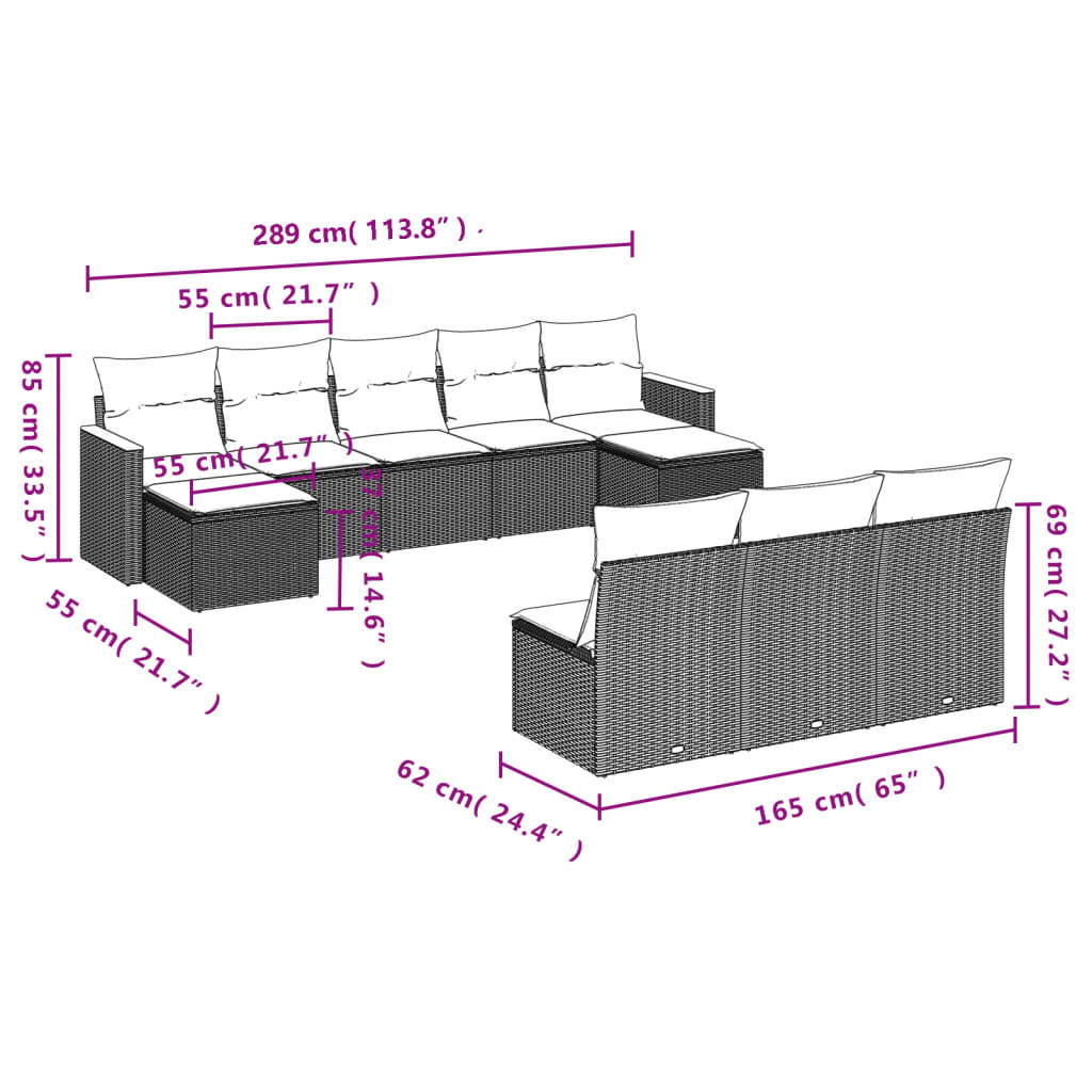 vidaXL 10 részes szürke polyrattan kerti ülőgarnitúra párnákkal