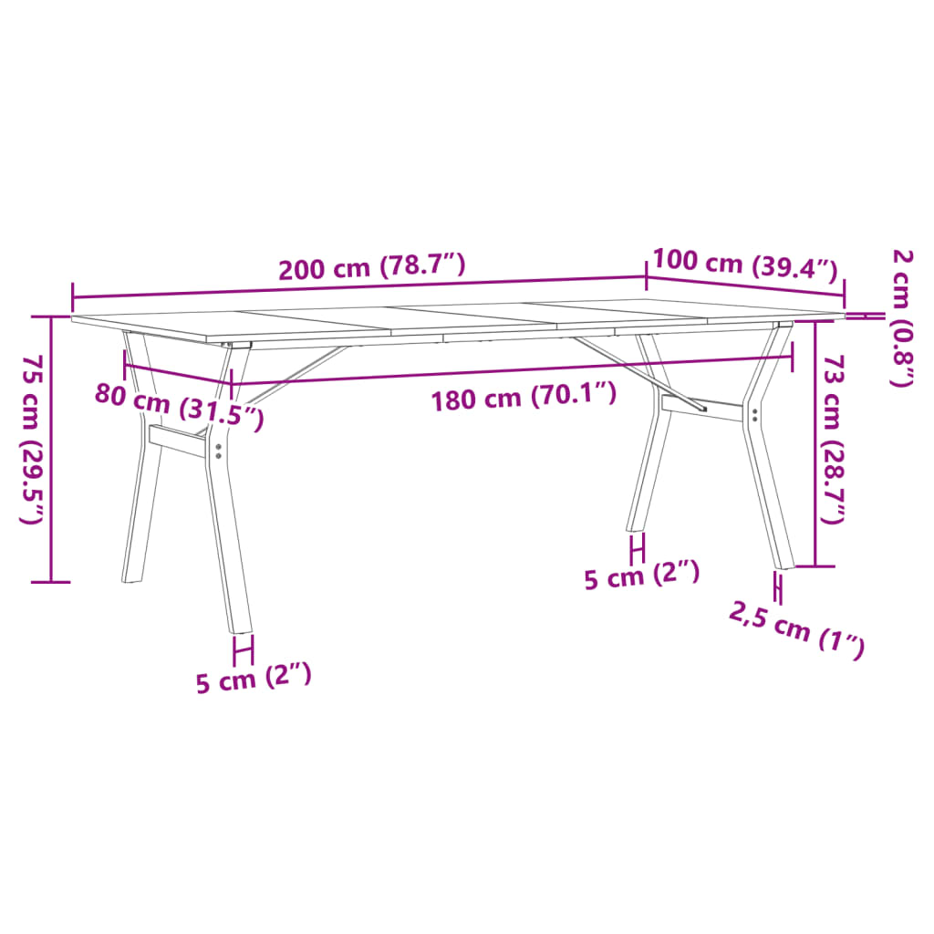 vidaXL tömör fenyőfa és öntöttvas étkezőasztal Y-vázzal 200x100x75 cm