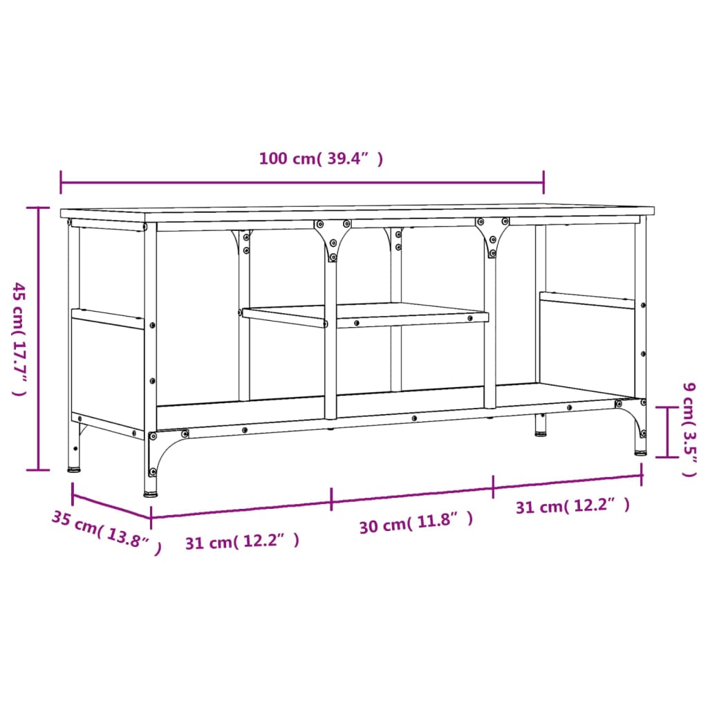 vidaXL szürke sonoma színű szerelt fa és vas TV-szekrény 100x35x45 cm