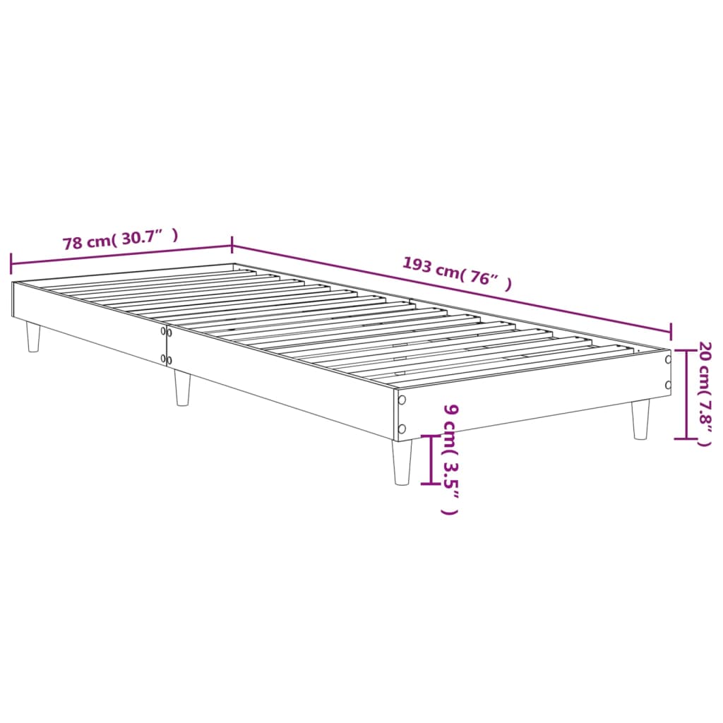 vidaXL sonoma tölgy színű szerelt fa ágykeret matrac nélkül 75x190 cm