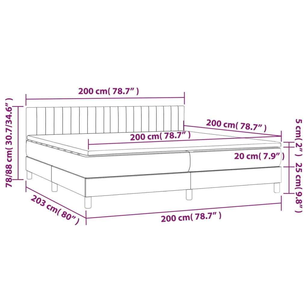 vidaXL világosszürke szövet rugós ágy matraccal 200 x 200 cm