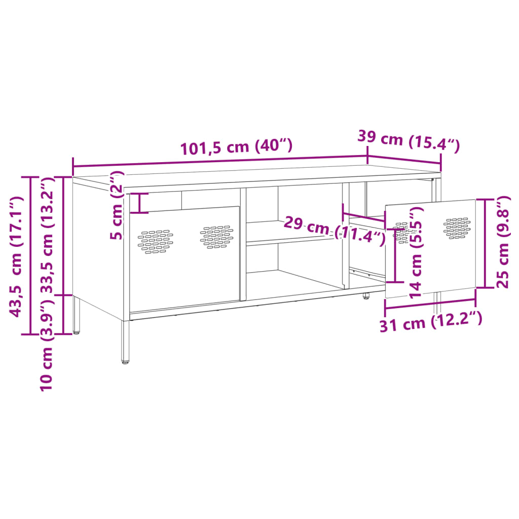 vidaXL olívazöld hidegen hengerelt acél TV-szekrény 101,5x39x43,5 cm