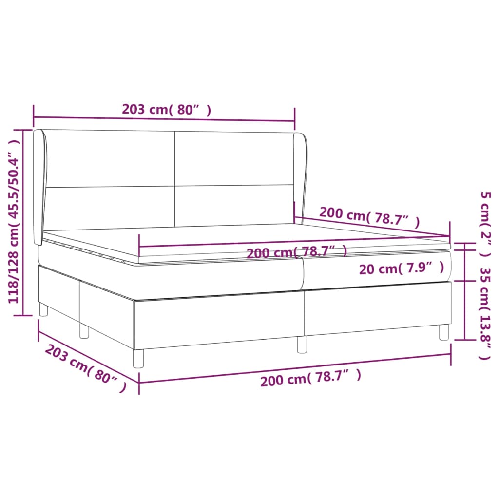 vidaXL fekete bársony rugós ágy matraccal 200x200 cm