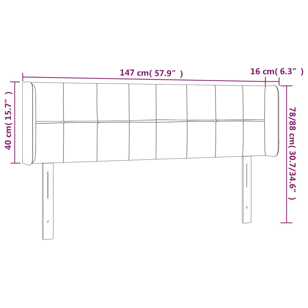 vidaXL fekete bársony LED-es fejtámla 147 x 16 x 78/88 cm