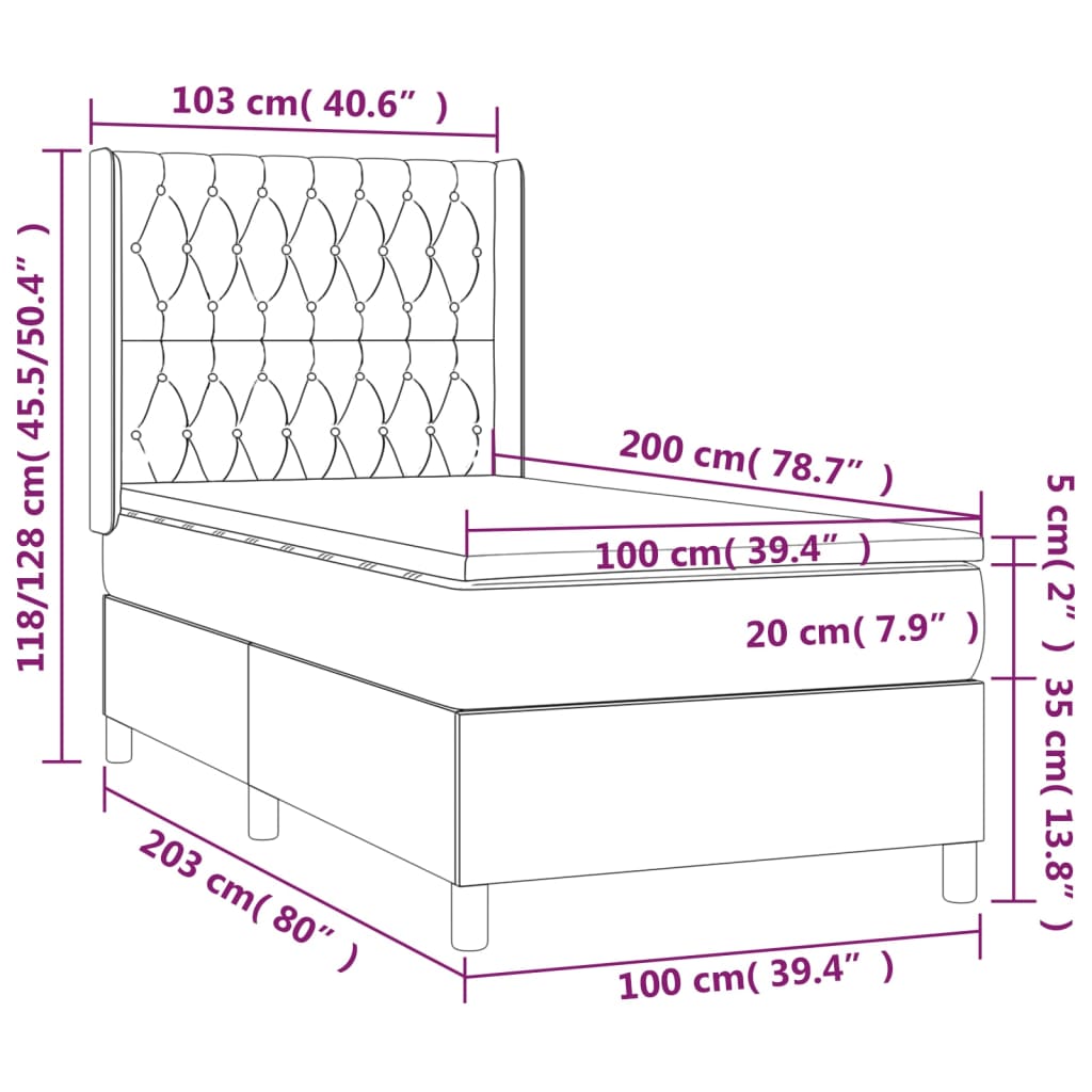 vidaXL világosszürke szövet rugós és LED-es ágy matraccal 100x200 cm