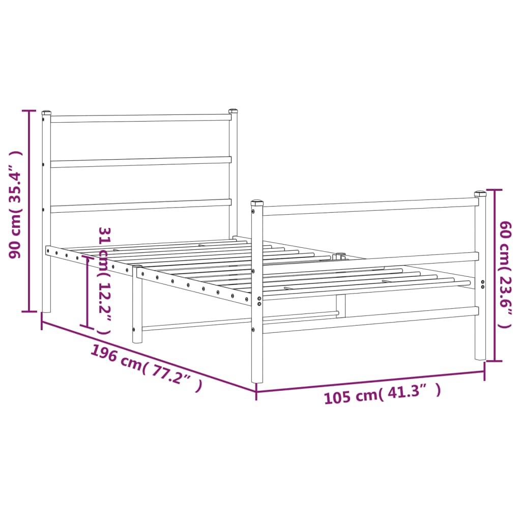 vidaXL fekete fém ágykeret fej- és lábtámlával 100 x 190 cm