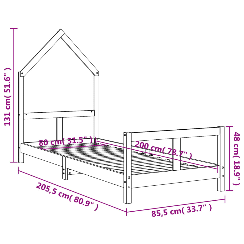 vidaXL tömör fenyőfa gyerekágykeret 80 x 200 cm