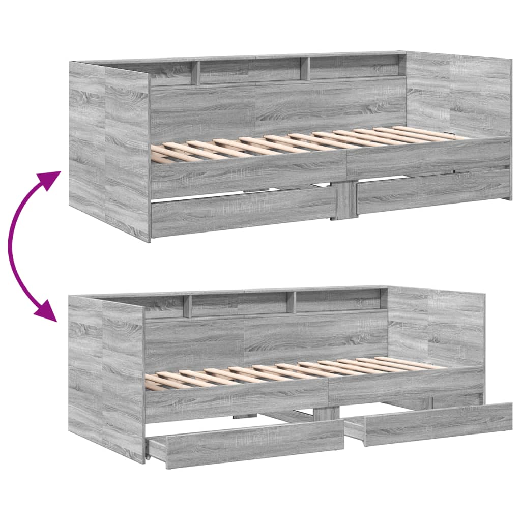 vidaXL szürke sonoma kanapéágy fiókkal matrac nélkül 75x190 cm