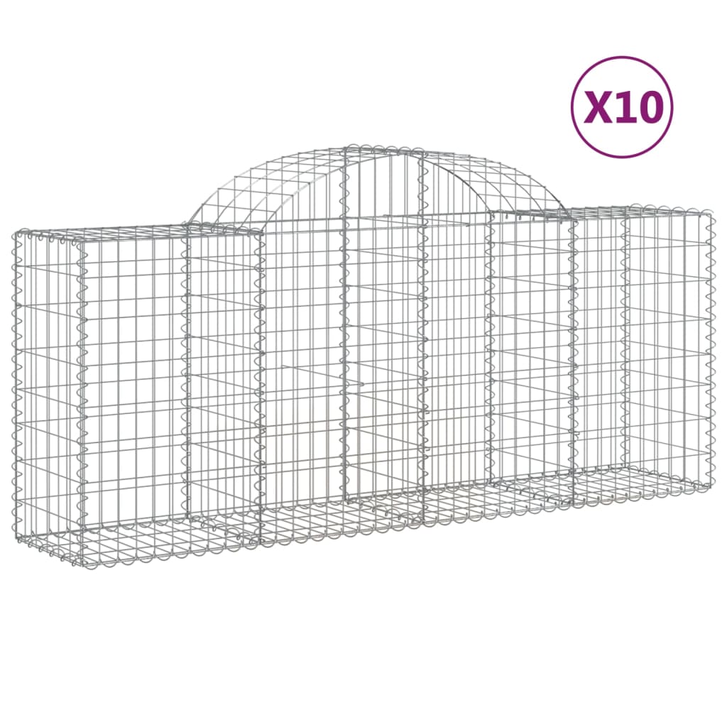 vidaXL 10 db íves horganyzott vas gabion kosár 200x50x80/100 cm