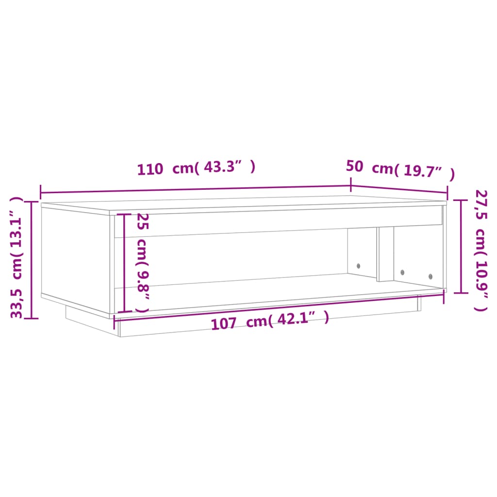 vidaXL viaszbarna tömör fenyőfa dohányzóasztal 110 x 50 x 33,5 cm