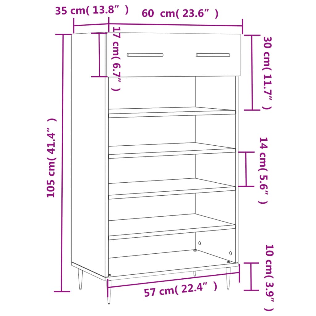 vidaXL betonszürke szerelt fa cipőszekrény 60x35x105 cm