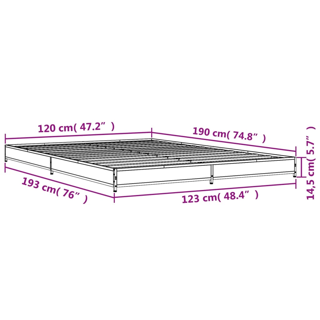 vidaXL sonoma tölgyszínű szerelt fa és fém ágykeret 120 x 190 cm