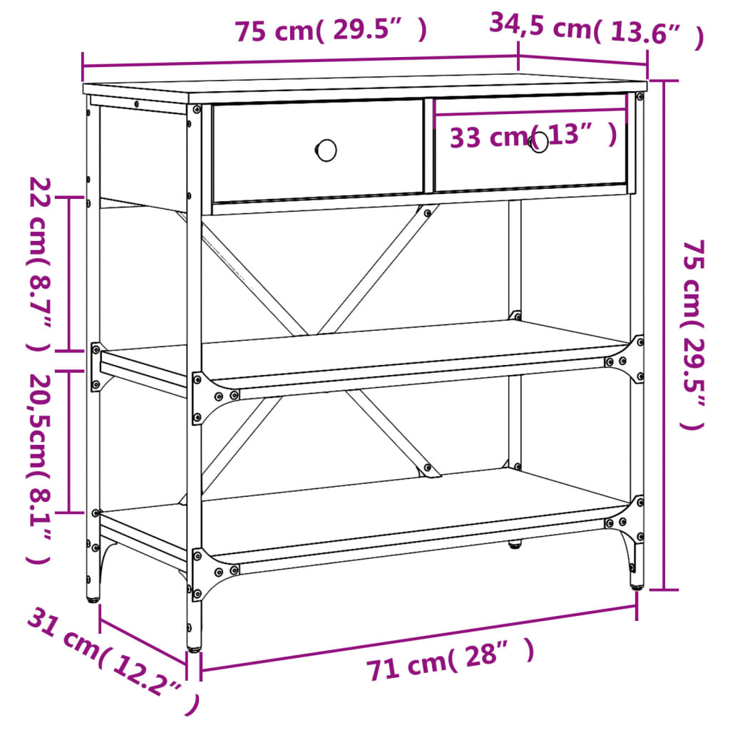 vidaXL sonoma tölgy színű szerelt fa dohányzóasztal 75 x 34,5 x 75 cm