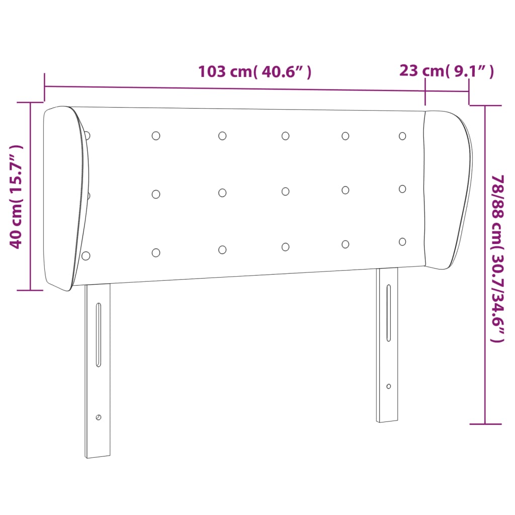 vidaXL sötétszürke bársony fejtámla szárnyakkal 103x23x78/88 cm